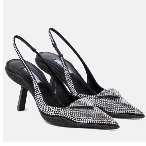Prada Crystal Embellished Pointed Toe Slingback Pump - Picture 1 of 13